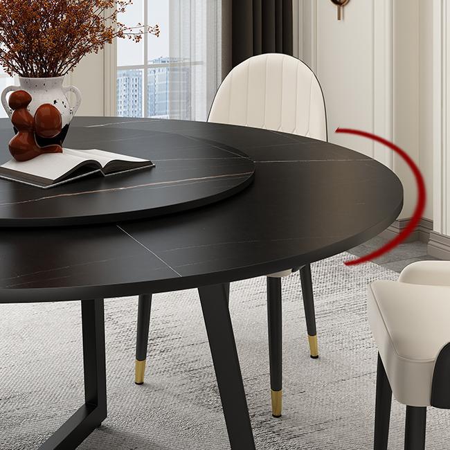 Round Sintered Stone Dining Table Modern Furniture with Double Pedestal for Home