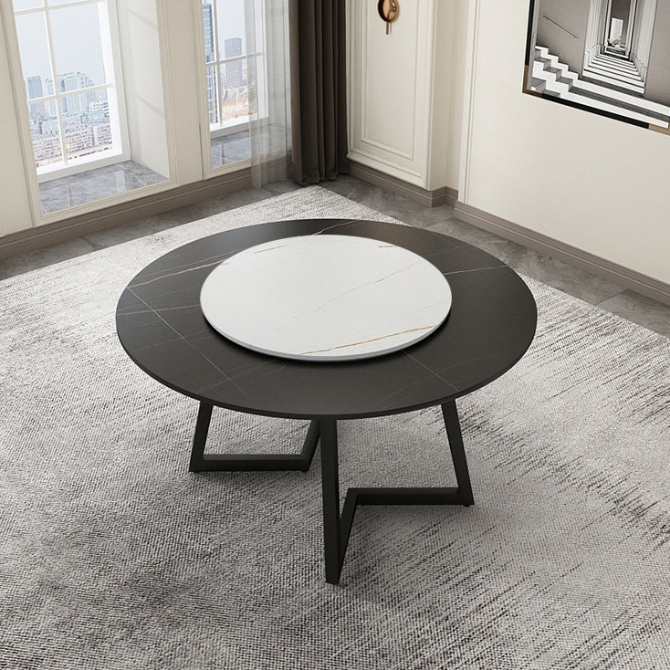 Round Sintered Stone Dining Table Modern Furniture with Double Pedestal for Home
