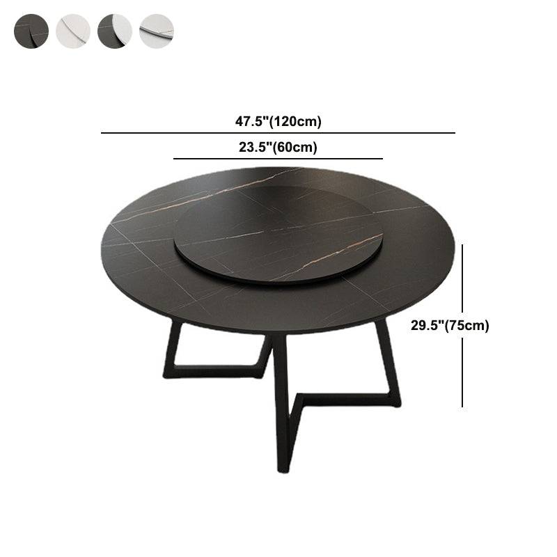 Round Sintered Stone Dining Table Modern Furniture with Double Pedestal for Home