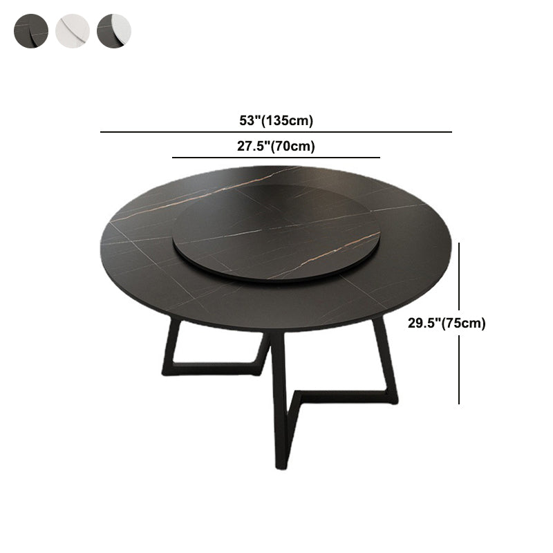 Round Sintered Stone Dining Table Modern Furniture with Double Pedestal for Home