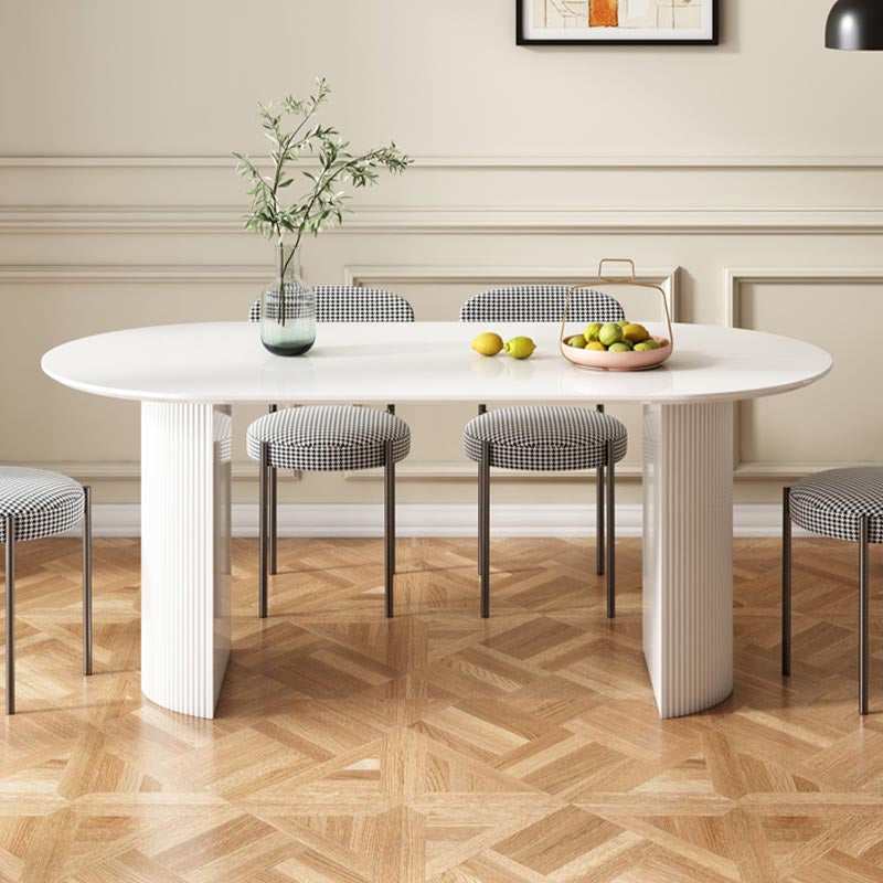 Stone Top Dining Table Modern Double Pedestal Table in White