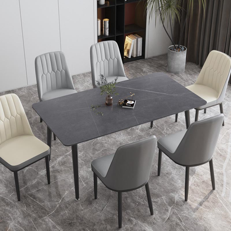 Industrial Stone Dining Table Rectangle Dining Table with 4 Legs