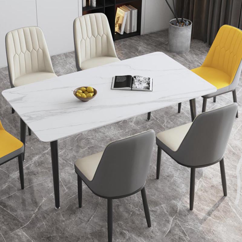 Industrial Stone Dining Table Rectangle Dining Table with 4 Legs