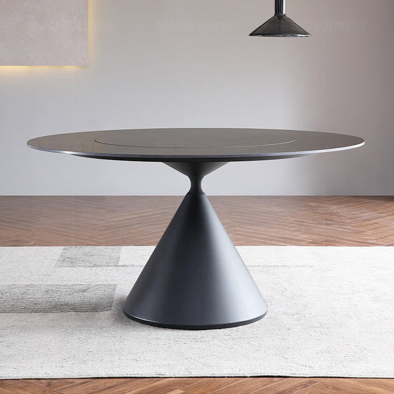 Round Sintered Stone Dining Table Modern Dining Table with Steel Pedestal Base for Home