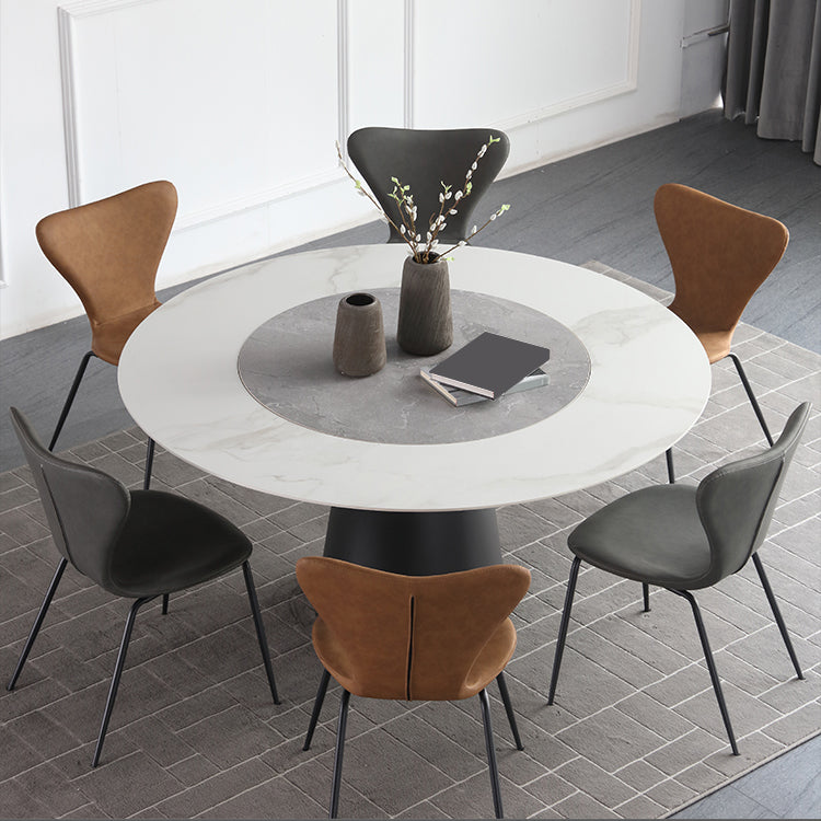 Round Sintered Stone Dining Table Modern Turntable Furniture with Steel Pedestal Base