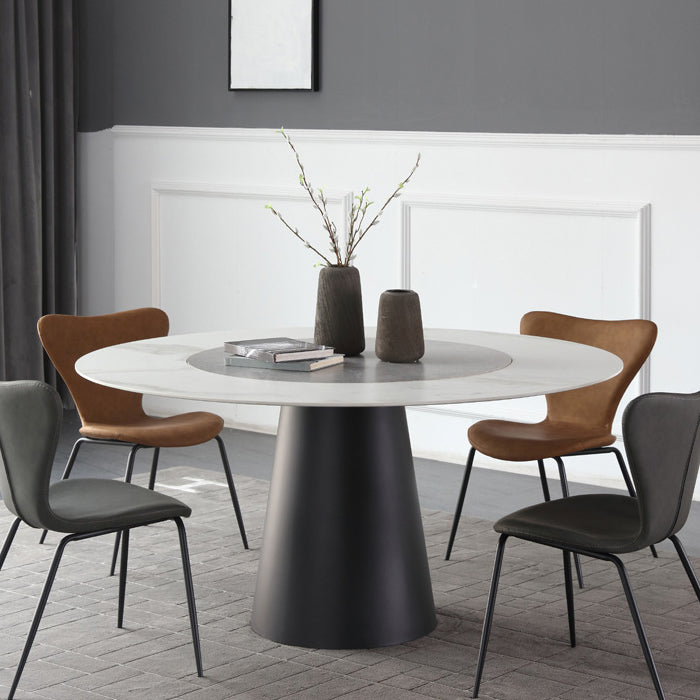 Round Sintered Stone Dining Table Modern Turntable Furniture with Steel Pedestal Base