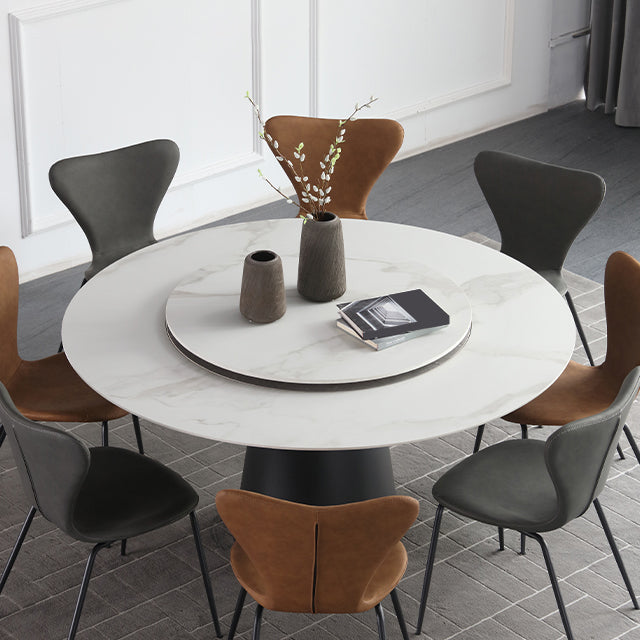 Round Sintered Stone Dining Table Modern Turntable Furniture with Steel Pedestal Base