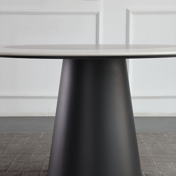 Round Sintered Stone Dining Table Modern Turntable Furniture with Steel Pedestal Base