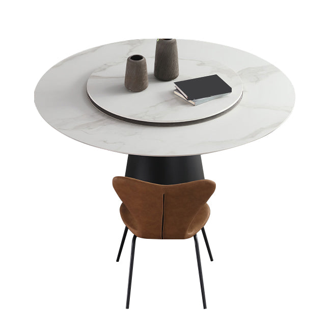 Round Sintered Stone Dining Table Modern Turntable Furniture with Steel Pedestal Base