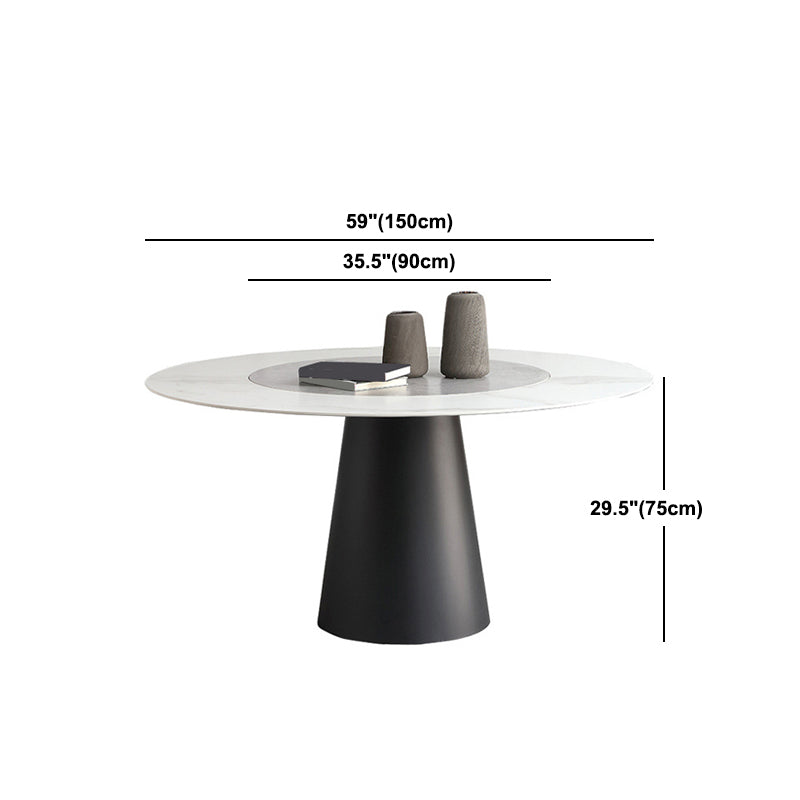 Round Sintered Stone Dining Table Modern Turntable Furniture with Steel Pedestal Base