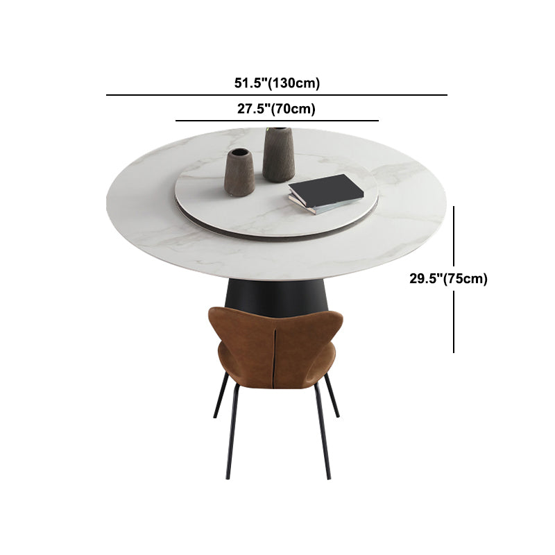 Round Sintered Stone Dining Table Modern Turntable Furniture with Steel Pedestal Base