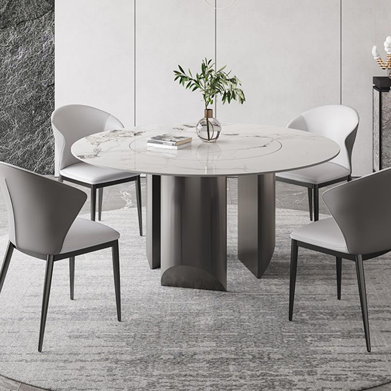 Round Dining Table Contemporary Dining Table with Stainless Steel Pedestal Base