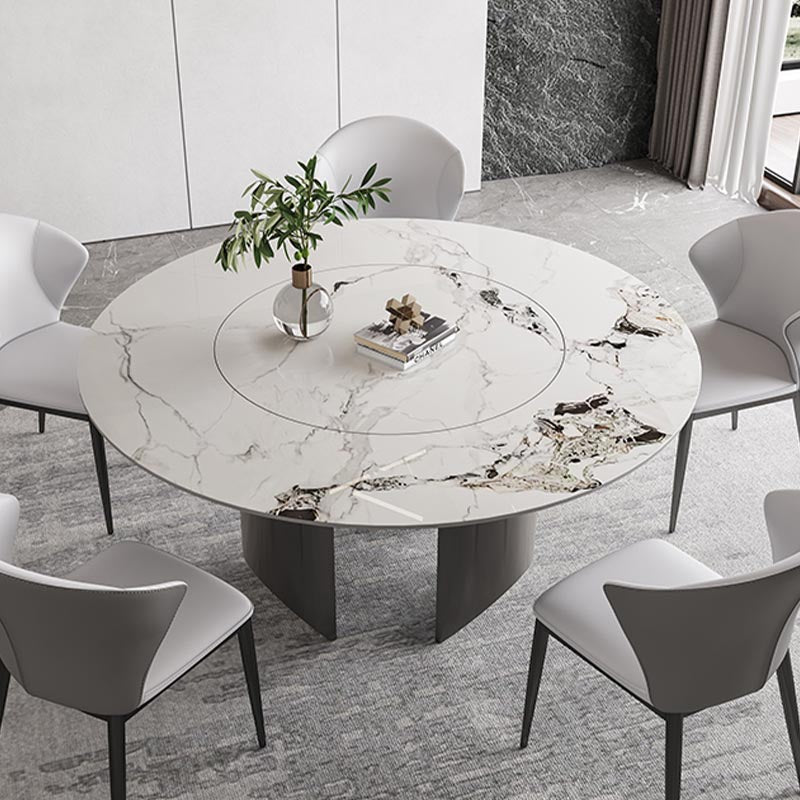 Round Dining Table Contemporary Dining Table with Stainless Steel Pedestal Base
