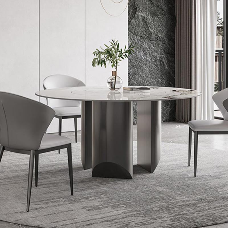Round Dining Table Contemporary Dining Table with Stainless Steel Pedestal Base