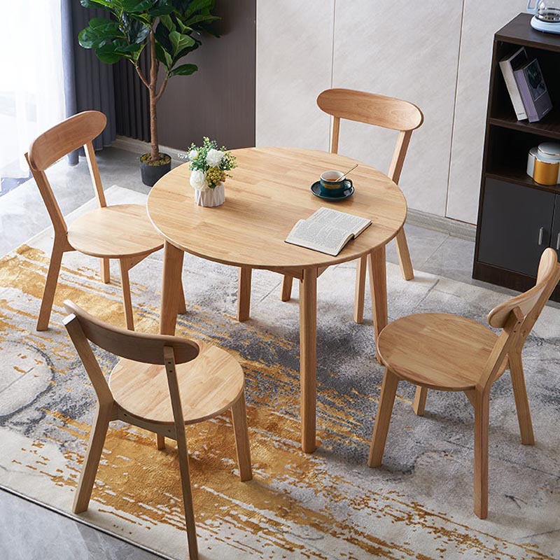Rubberwood Solid Wood Dining Table Round Dining Table in Walnut and Natural