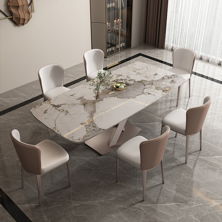 Sintered Stone Dining Table Modern Gold Furniture with Pedestal Steel Base