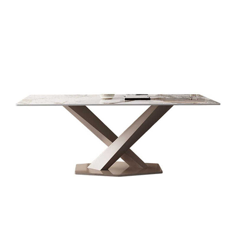 Sintered Stone Dining Table Modern Gold Furniture with Pedestal Steel Base