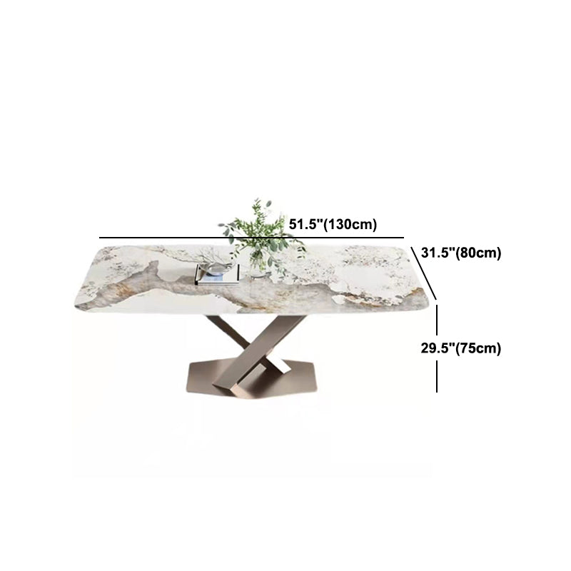 Sintered Stone Dining Table Modern Gold Furniture with Pedestal Steel Base