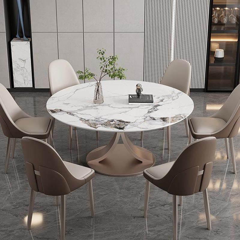 Round Sintered Stone Dining Table Modern Furniture with Pedestal Steel Base