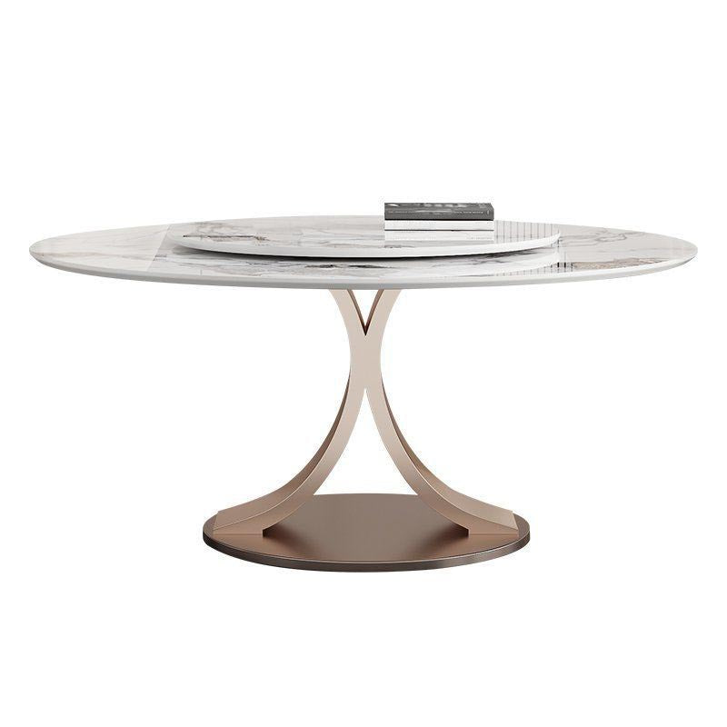 Round Sintered Stone Dining Table Modern Furniture with Pedestal Steel Base