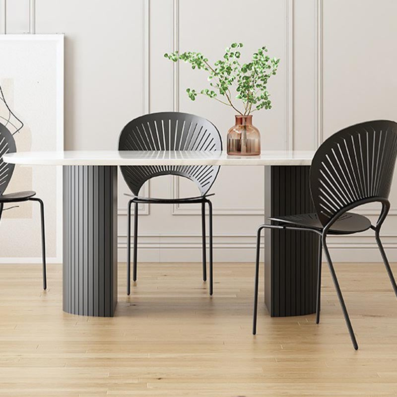 Oval Solid Wood Dining Table Modern White-black Furniture with Double Pedestal for Office