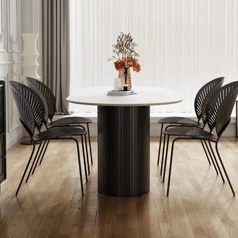 Oval Solid Wood Dining Table Modern White-black Furniture with Double Pedestal for Office