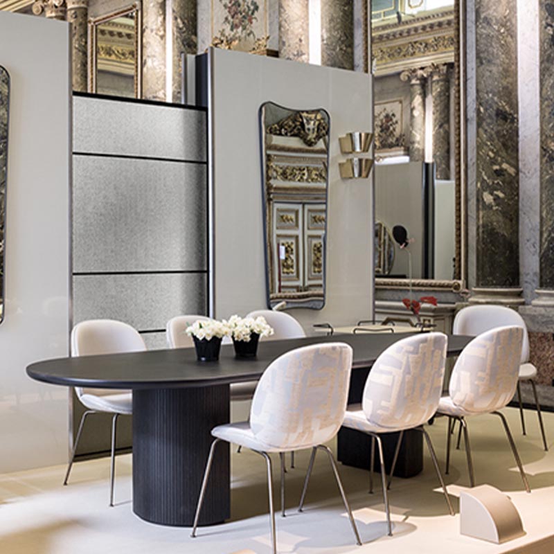 Oval Solid Wood Dining Table Modern White-black Furniture with Double Pedestal for Office