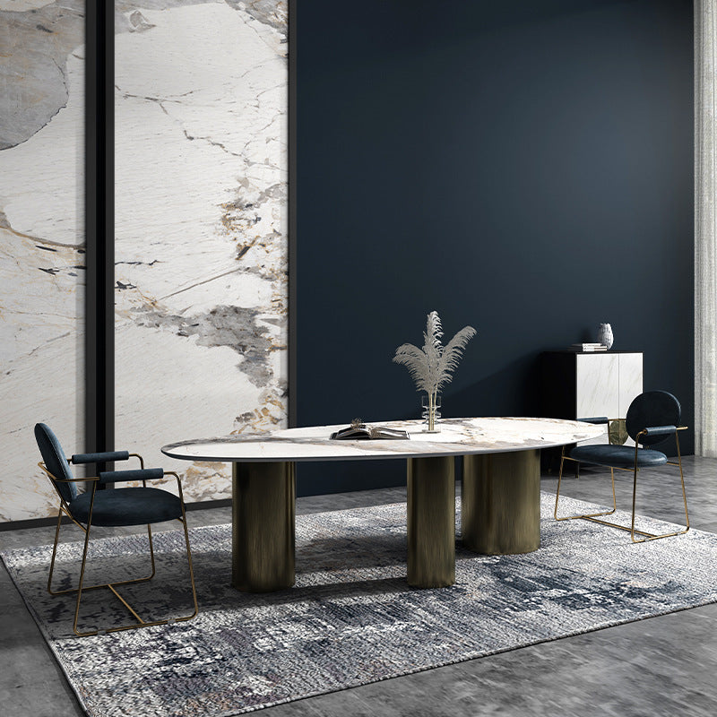 Oval Sintered Stone Dining Table Modern Furniture With Tripod Base for Office