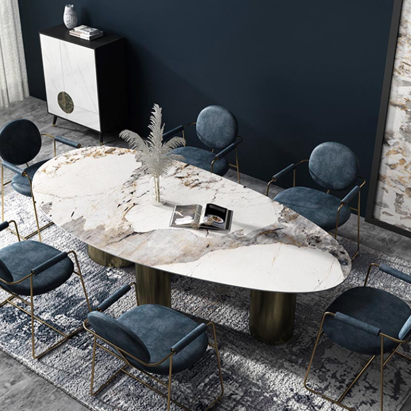 Oval Sintered Stone Dining Table Modern Furniture With Tripod Base for Office