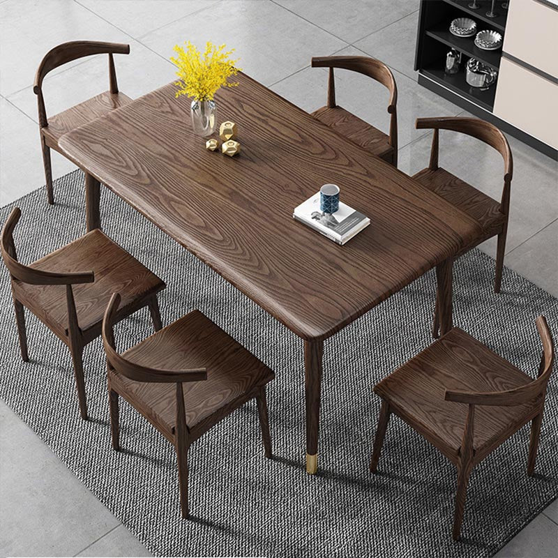 Rectangular Solid Wood Dining Table Modern Natural-brown Furniture with 4 Legs for Home