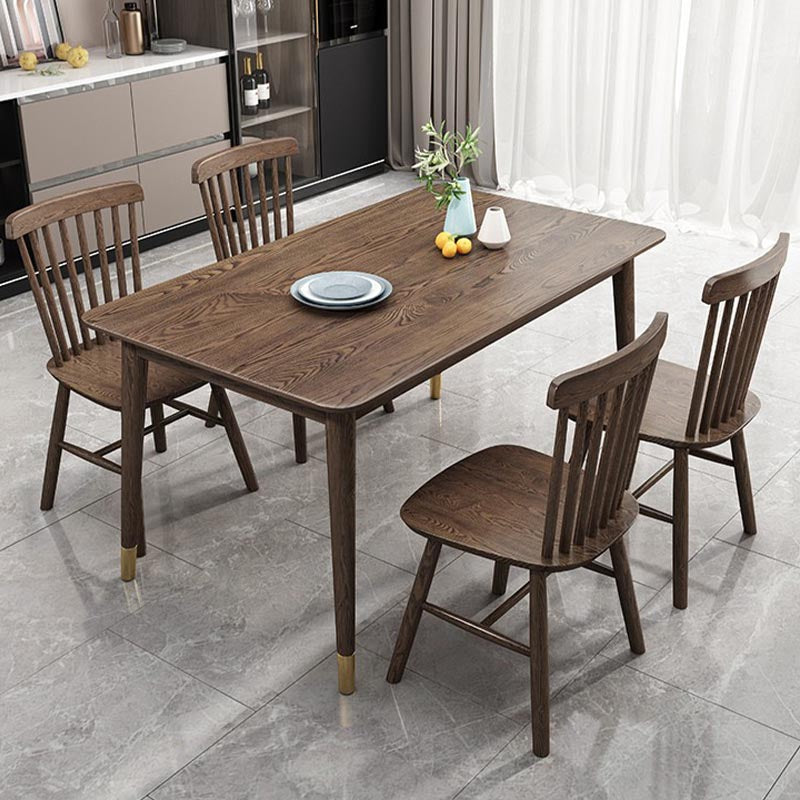 Rectangular Solid Wood Dining Table Modern Natural-brown Furniture with 4 Legs for Home