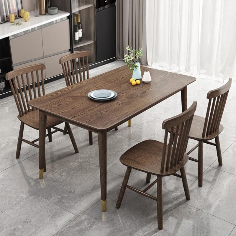 Rectangular Solid Wood Dining Table Modern Natural-brown Furniture with 4 Legs for Home