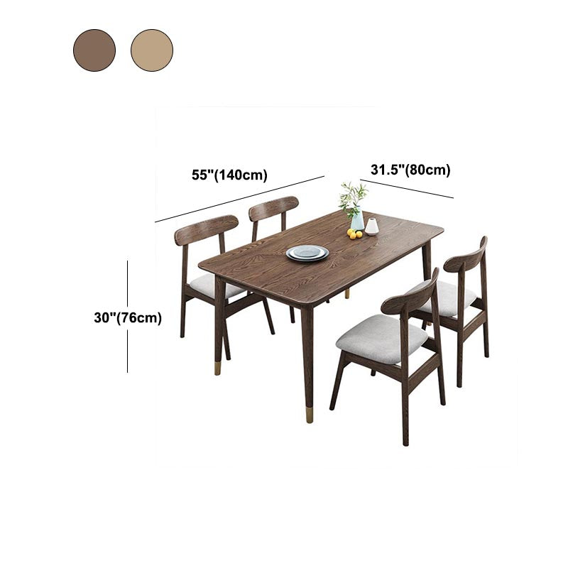 Rectangular Solid Wood Dining Table Modern Natural-brown Furniture with 4 Legs for Home