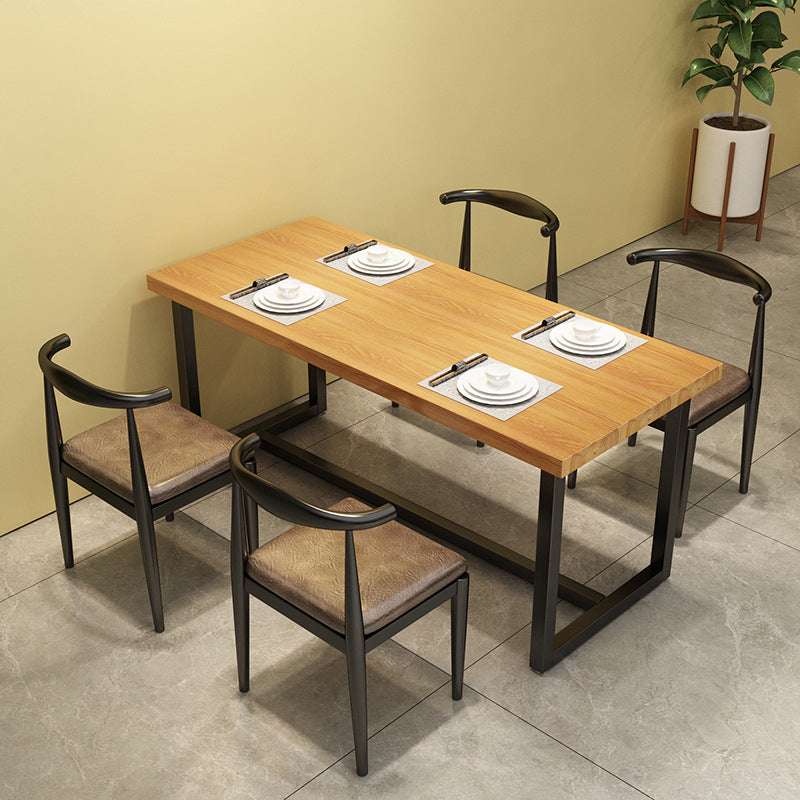 Industrial Pine Solid Wood Table Rectangle Dining Table with Trestle Base