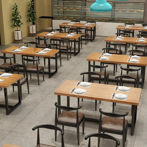Industrial Pine Solid Wood Table Rectangle Dining Table with Trestle Base