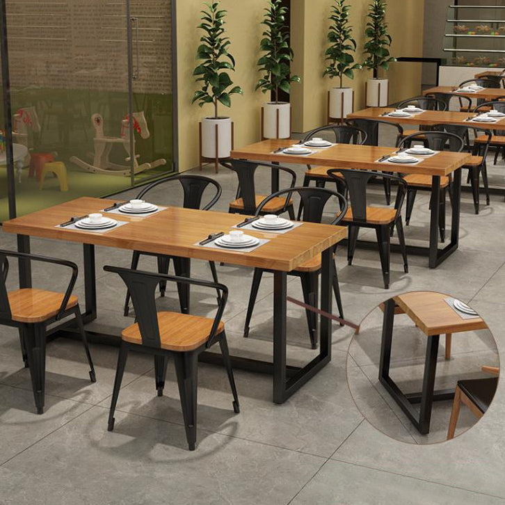 Industrial Pine Solid Wood Table Rectangle Dining Table with Trestle Base
