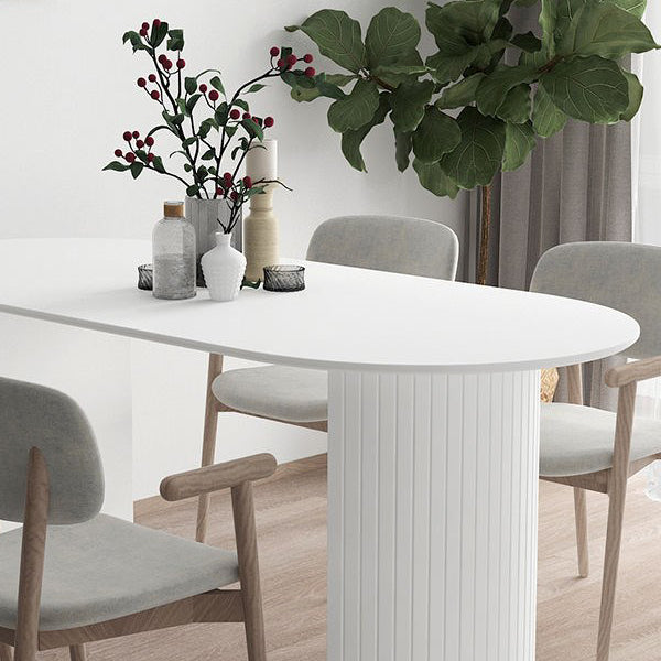 Free Form Sintered Stone Dining Table Modern White Furniture with Wood Double Pedestal