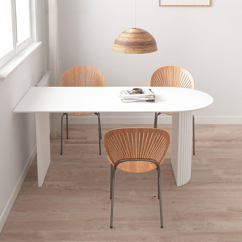 Free Form Sintered Stone Dining Table Modern White Furniture with Wood Double Pedestal