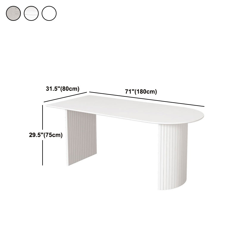 Free Form Sintered Stone Dining Table Modern White Furniture with Wood Double Pedestal