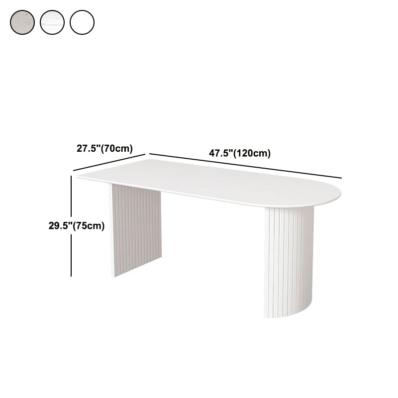 Free Form Sintered Stone Dining Table Modern White Furniture with Wood Double Pedestal