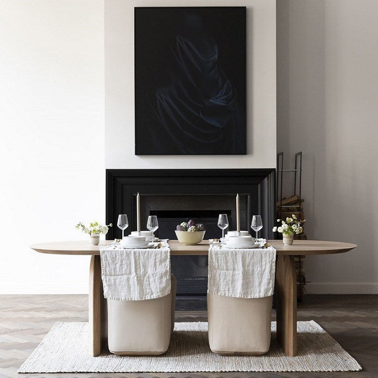 Oval Solid Wood Dining Table Modern Natural Furniture with Double Pedestal for Kitchen