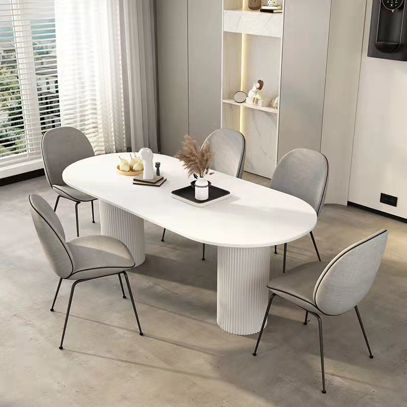 Oval Sintered Stone Dining Table Modern White-black Furniture with Double Pedestal Base