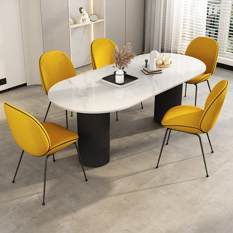 Oval Sintered Stone Dining Table Modern White-black Furniture with Double Pedestal Base