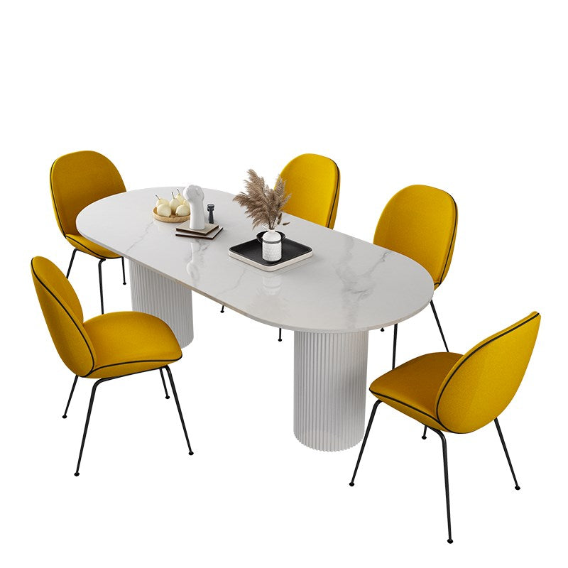 Oval Sintered Stone Dining Table Modern White-black Furniture with Double Pedestal Base