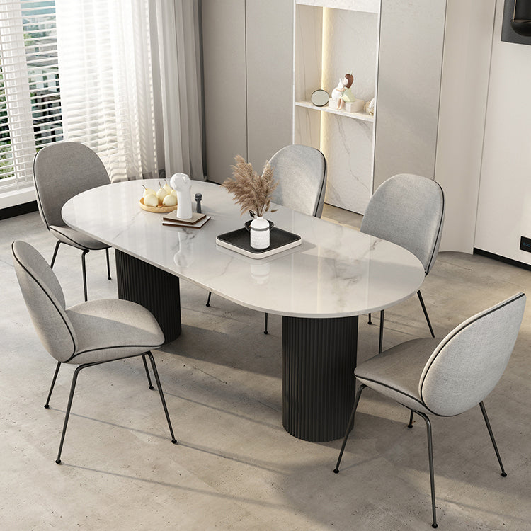 Oval Sintered Stone Dining Table Modern White-black Furniture with Double Pedestal Base