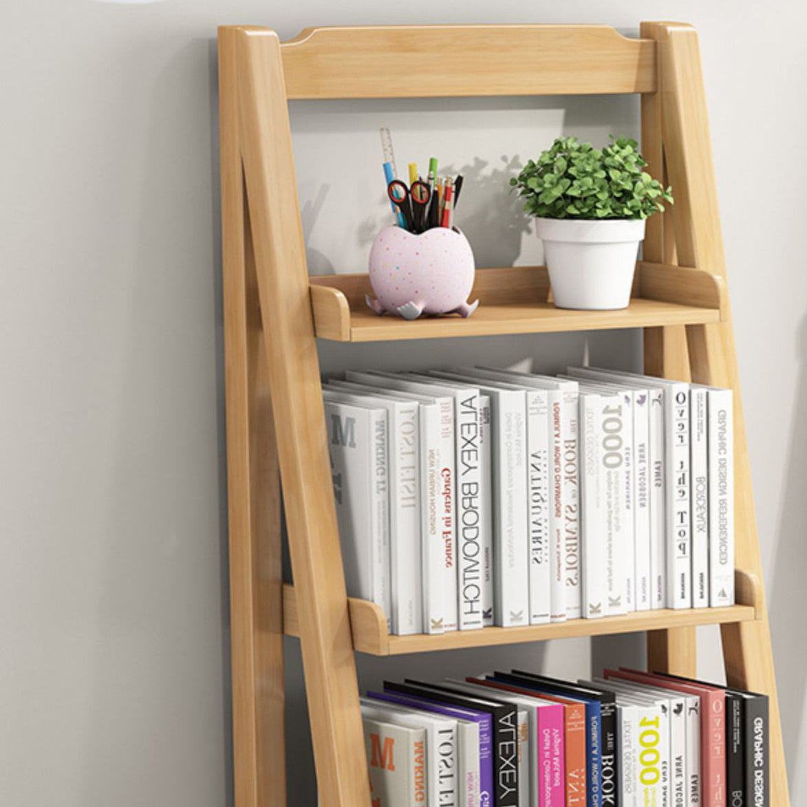 Solid Wood Bookshelf Modern Ladder Bookshelf 55.1" H X 14.2" W