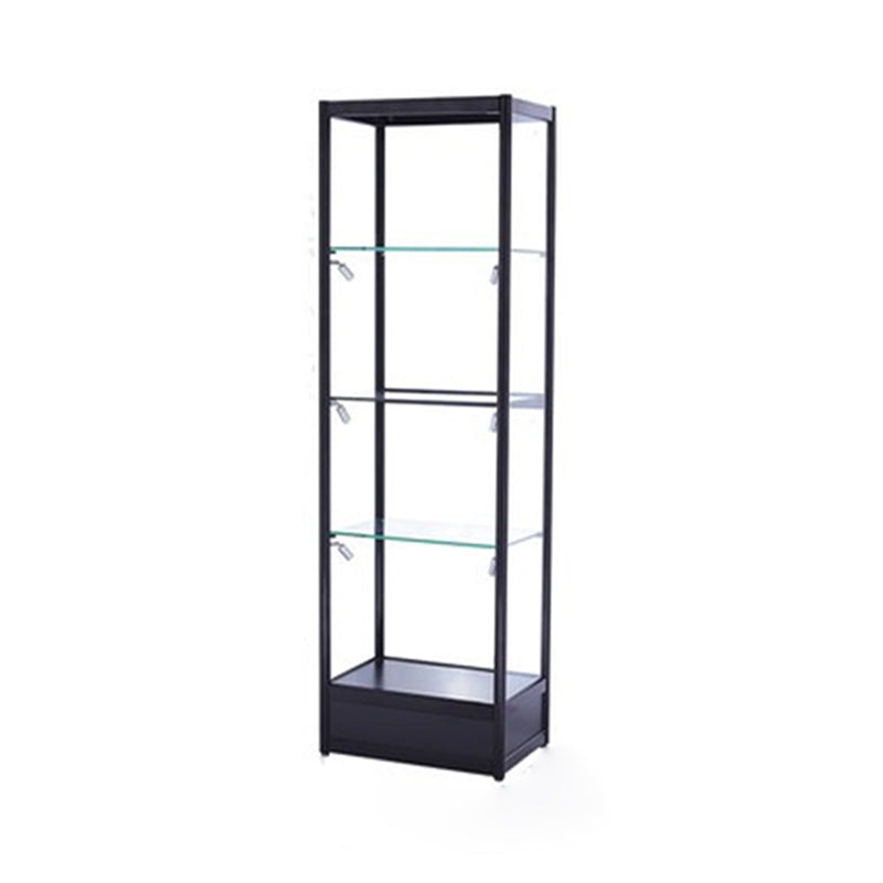 Metal Curio Cabinet Modern Black Display Stand with Three Glass Shelves