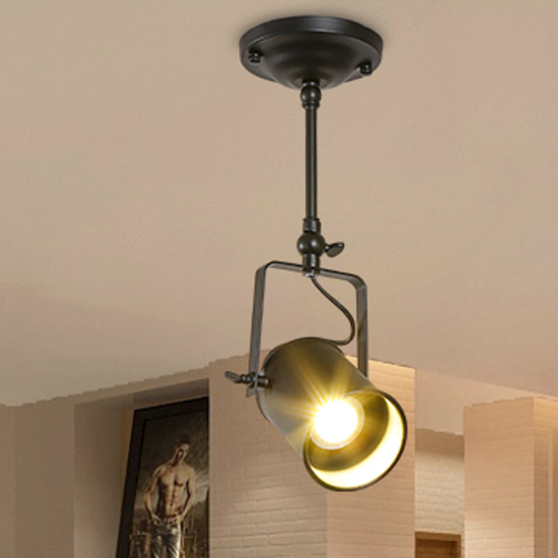 Cylinder Dining Room Semi-Flush Light Industrial Style Metallic 1/2/3-Head Black/White Rotatable Track Fixture