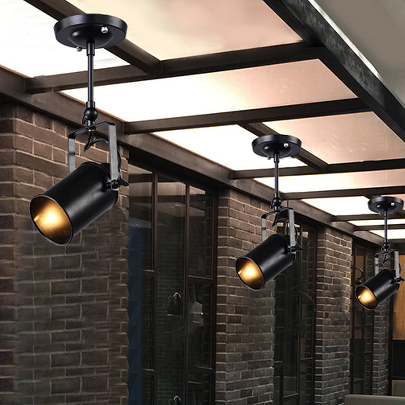Cylinder Dining Room Semi-Flush Light Industrial Style Metallic 1/2/3-Head Black/White Rotatable Track Fixture