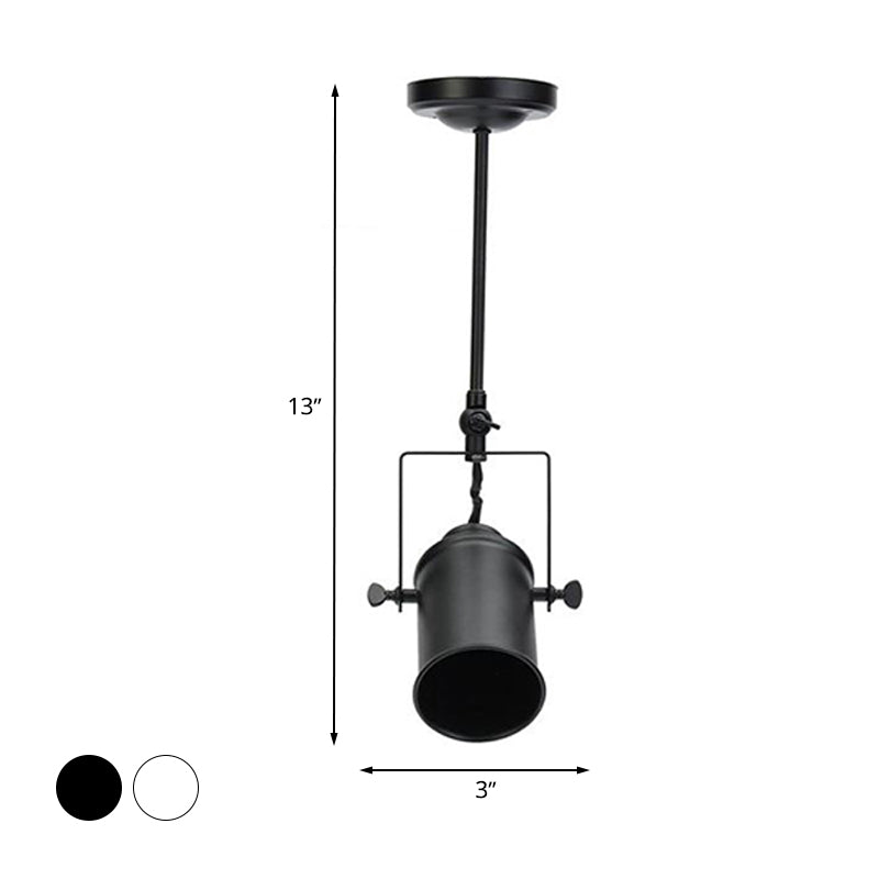 Cylinder Dining Room Semi-Flush Light Industrial Style Metallic 1/2/3-Head Black/White Rotatable Track Fixture